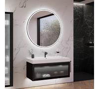 neoro n80 albus Mobile La: 120 cm con 1 scomparto estraibile, con frontale in vetro profilato, con specchio, lavabo cube, BN0140WM+BN0434PG+BN0024MI, n80 [Mobili da Bagno > Set Mobili da Bagno]