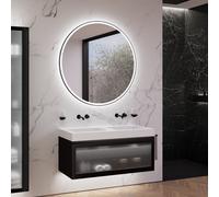 neoro n80 albus Mobile La: 120 cm con 1 scomparto estraibile, con frontale in vetro profilato, con specchio, lavabo doppio area, BN0161WM+BN0434PG+BN0024MI, n80 [Mobili da Bagno > Set Mobili Bagno]