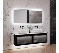 neoro n80 albus Mobile La: 160 cm con 2 scomparti estraibili, con frontale in vetro profilato, con specchio, 2 lavabi Ø 45 cm,, 2#BN0106WM+2#BN0432PG+2#BN0402C1+BN0019MI, n80 [Mobili da Bagno > Set Mo