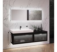 neoro n80 albus Mobile La: 180 cm con 2 scomparti estraibili, con frontale in vetro profilato, con specchio, lavabo La: 100,5 cm, BN0144WM+BN0433PG+BN0432PG+BN0409BM+BN0163MI, n80 [Mobili da Bagno > S