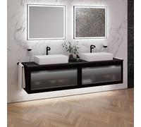 neoro n80 albus mobile La: 200 cm con 2 scomparti estraibili, con frontale in vetro profilato, 2 lavabi La: 58 cm,, 2#BN0065WM+2#BN0433PG+2#BN0403C2, n80 [Mobili da Bagno > Mobili con Doppio Lavabo]