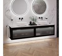 neoro n80 albus mobile La: 200 cm con 2 scomparti estraibili, con frontale in vetro profilato, 2 lavabi Ø 45 cm,, 2#BN0106WM+2#BN0433PG+2#BN0403C1, n80 [Mobili da Bagno > Mobili con Doppio Lavabo]