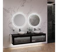 neoro n80 albus Mobile La: 200 cm con 2 scomparti estraibili, con frontale in vetro profilato, con specchio, 2 lavabi Ø 40 cm,, 2#BN0064WM+2#BN0433PG+2#BN0403C2+2#BN0022MI, n80 [Mobili da Bagno > Set