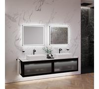 neoro n80 albus Mobile La: 200 cm con 2 scomparti estraibili, con frontale in vetro profilato, con specchio, 2 lavabi La: 58 cm,, 2#BN0065WM+2#BN0433PG+2#BN0403C1+2#BN0015MI, n80 [Mobili da Bagno > Se