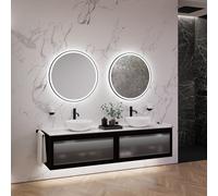 neoro n80 albus Mobile La: 200 cm con 2 scomparti estraibili, con frontale in vetro profilato, con specchio, 2 lavabi Ø 40 cm,, 2#BN0064WM+2#BN0433PG+2#BN0403C1+2#BN0022MI, n80 [Mobili da Bagno > Set