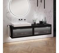 neoro n80 albus Mobile La: 200 cm con 2 scomparti estraibili, con frontale in vetro profilato, lavabo La: 80,5 cm, BN0134WM+2#BN0433PG+BN0406BM, n80 [Mobili da Bagno > Mobili con Lavabo Integrato]