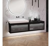 neoro n80 albus Mobile La: 200 cm con 2 scomparti estraibili, con frontale in vetro profilato, lavabo La: 100,5 cm, BN0149WM+2#BN0433PG+BN0406BM, n80 [Mobili da Bagno > Mobili con Lavabo Integrato]
