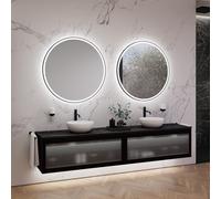 neoro n80 albus Mobile La: 240 cm con 2 scomparti estraibili, con frontale in vetro profilato, con specchio, 2 lavabi Ø 40 cm,, 2#BN0064WM+2#BN0434PG+2#BN0404C2+2#BN0023MI, n80 [Mobili da Bagno > Set