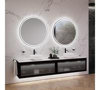 neoro n80 albus Mobile La: 240 cm con 2 scomparti estraibili, con frontale in vetro profilato, con specchio, 2 lavabi Ø 40 cm,, 2#BN0064WM+2#BN0434PG+2#BN0404C1+2#BN0023MI, n80 [Mobili da Bagno > Set 