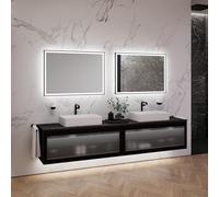 neoro n80 albus Mobile La: 240 cm con 2 scomparti estraibili, con frontale in vetro profilato, con specchio, 2 lavabi La: 58 cm,, 2#BN0065WM+2#BN0434PG+2#BN0404C2+2#BN0016MI, n80 [Mobili da Bagno > Se