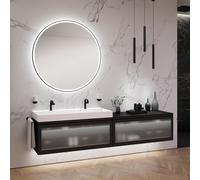 neoro n80 albus Mobile La: 240 cm con 2 scomparti estraibili, con frontale in vetro profilato, con specchio, lavabo doppio La: 120,5 cm, BN0146WM+2#BN0434PG+BN0407BM+BN0024MI, n80 [Mobili da Bagno > S