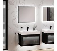 neoro n80 albus Mobile La: 80 cm con 1 scomparto estraibile, con frontale in vetro profilato, con specchio, lavabo area, BN0153WM+BN0432PG+BN0015MI, n80 [Mobili da Bagno > Set Mobili Bagno]