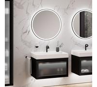 neoro n80 albus Mobile La: 80 cm con 1 scomparto estraibile, con frontale in vetro profilato, con specchio, lavabo cube, BN0143WM+BN0432PG+BN0022MI, n80 [Mobili da Bagno > Set Mobili Bagno]