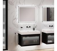 neoro n80 albus Mobile La: 80 cm con 1 scomparto estraibile, con frontale in vetro profilato, con specchio, lavabo cube, BN0134WM+BN0432PG+BN0015MI, n80 [Mobili da Bagno > Set Mobili Bagno]