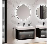 neoro n80 albus Mobile La: 80 cm con 1 scomparto estraibile, con frontale in vetro profilato, con specchio, lavabo area, BN0153WM+BN0432PG+BN0022MI, n80 [Mobili da Bagno > Set Mobili da Bagno]