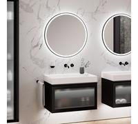 neoro n80 albus Mobile La: 80 cm con 1 scomparto estraibile, con frontale in vetro profilato, con specchio, lavabo cube, BN0148WM+BN0432PG+BN0022MI, n80 [Mobili da Bagno > Set Mobili Bagno]