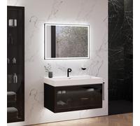 neoro n80 fumo mobile La: 100 cm con 1 scomparto estraibile, con vetro Parsol, con specchio, lavabo cube, BN0139WM+BN0433SG+BN0016MI, n80 [Mobili da Bagno > Set Mobili da Bagno]