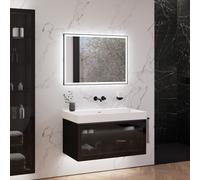 neoro n80 fumo Mobile La: 100 cm con 1 scomparto estraibile, con vetro Parsol, con specchio, lavabo cube, BN0135WM+BN0433SG+BN0016MI, n80 [Mobili da Bagno > Set Mobili da Bagno]