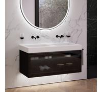 neoro n80 fumo Mobile La: 120 cm con 1 scomparto estraibile, con frontale in vetro Parsol, lavabo doppio area, BN0161WM+BN0434SG, n80 [Mobili da Bagno > Mobili con Doppio Lavabo]