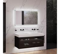 neoro n80 fumo Mobile La: 120 cm con 1 scomparto estraibile, con vetro Parsol, con specchio, lavabo doppio area, BN0161WM+BN0434SG+BN0017MI, n80 [Mobili da Bagno > Set Mobili da Bagno]