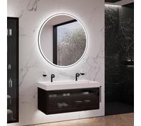 neoro n80 fumo mobile La: 120 cm con 1 scomparto estraibile, con vetro Parsol, con specchio, lavabo doppio cube, BN0146WM+BN0434SG+BN0024MI, n80 [Mobili da Bagno > Set Mobili da Bagno]
