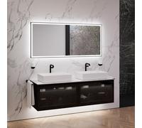 neoro n80 fumo mobile La: 160 cm con 2 scomparti estraibili, con frontale in vetro Parsol, con specchio, 2 lavabi La: 58 cm,, 2#BN0065WM+2#BN0432SG+2#BN0402C1+BN0019MI, n80 [Mobili da Bagno > Set Mobi