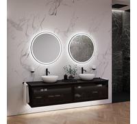 neoro n80 fumo mobile La: 200 cm con 2 scomparti estraibili, con frontale in vetro Parsol, con specchio, 2 lavabi Ø 40 cm,, 2#BN0064WM+2#BN0433SG+2#BN0403C2+2#BN0022MI, n80 [Mobili da Bagno > Set Mobi