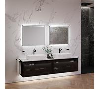 neoro n80 fumo mobile La: 200 cm con 2 scomparti estraibili, con frontale in vetro Parsol, con specchio, 2 lavabi La: 58 cm,, 2#BN0065WM+2#BN0433SG+2#BN0403C1+2#BN0015MI, n80 [Mobili da Bagno > Set Mo