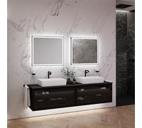 neoro n80 fumo mobile La: 200 cm con 2 scomparti estraibili, con frontale in vetro Parsol, con specchio, 2 lavabi La: 58 cm,, 2#BN0065WM+2#BN0433SG+2#BN0403C2+2#BN0015MI, n80 [Mobili da Bagno > Set Mo