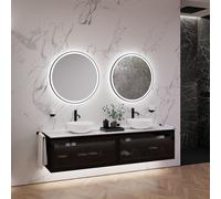 neoro n80 fumo mobile La: 200 cm con 2 scomparti estraibili, con frontale in vetro Parsol, con specchio, 2 lavabi Ø 40 cm,, 2#BN0064WM+2#BN0433SG+2#BN0403C1+2#BN0022MI, n80 [Mobili da Bagno > Set Mobi