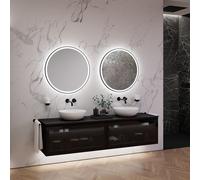 neoro n80 fumo mobile La: 200 cm con 2 scomparti estraibili, con frontale in vetro Parsol, con specchio, 2 lavabi Ø 45 cm,, 2#BN0106WM+2#BN0433SG+2#BN0403C2+2#BN0022MI, n80 [Mobili da Bagno > Set Mobi