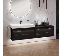 neoro n80 fumo mobile La: 200 cm con 2 scomparti estraibili, con frontale in vetro Parsol, lavabo La: 100,5 cm, BN0139WM+2#BN0433SG+BN0406BM, n80 [Mobili da Bagno > Mobili con Lavabo Integrato]