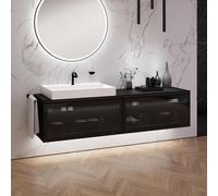 neoro n80 fumo mobile La: 200 cm con 2 scomparti estraibili, con frontale in vetro Parsol, lavabo La: 80,5 cm, BN0143WM+2#BN0433SG+BN0406BM, n80 [Mobili da Bagno > Mobili con Lavabo Integrato]
