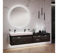 neoro n80 fumo mobile La: 240 cm con 2 scomparti estraibili, con frontale in vetro Parsol, con specchio, lavabo doppio La: 120,5 cm, BN0146WM+2#BN0434SG+BN0407BM+BN0024MI, n80 [Mobili da Bagno > Set M