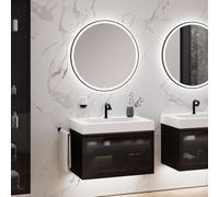 neoro n80 fumo mobile La: 80 cm con 1 scomparto estraibile, con vetro Parsol, con specchio, lavabo area, BN0153WM+BN0432SG+BN0022MI, n80 [Mobili da Bagno > Set Mobili da Bagno]