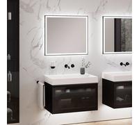 neoro n80 fumo mobile La: 80 cm con 1 scomparto estraibile, con vetro Parsol, con specchio, lavabo cube, BN0148WM+BN0432SG+BN0015MI, n80 [Mobili da Bagno > Set Mobili da Bagno]