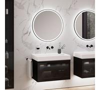 neoro n80 fumo Mobile La: 80 cm con 1 scomparto estraibile, con vetro Parsol, con specchio, lavabo cube, BN0148WM+BN0432SG+BN0022MI, n80 [Mobili da Bagno > Set Mobili da Bagno]