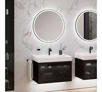 neoro n80 fumo mobile La: 80 cm con 1 scomparto estraibile, con vetro Parsol, con specchio, lavabo cube, BN0143WM+BN0432SG+BN0022MI, n80 [Mobili da Bagno > Set Mobili da Bagno]