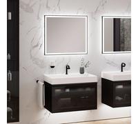 neoro n80 fumo mobile La: 80 cm con 1 scomparto estraibile, con vetro Parsol, con specchio, lavabo cube, BN0143WM+BN0432SG+BN0015MI, n80 [Mobili da Bagno > Set Mobili da Bagno]