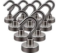 Neosmuk Ganci magnetici, 13,6 kg + magneti di terra resistenti con gancio per frigorifero, gancio da crociera extra forte da appendere, gancio magnetico per cabine, griglia (nero, 10 pezzi)