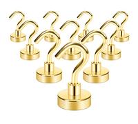 Neosmuk Gancio magnetico, 10 kg, robusti magneti da terra con gancio, gancio da crociera extra forte da appendere, gancio magnetico per cabine, barbecue (oro, 10 pezzi)