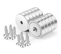 Neosmuk Magneti con foro, 30 kg di potenti magneti rotondi per la parete, Magnete con vite per legno, Magnete a disco al neodimio con foro al centro, Magnete piatto da 25 mm (confezione da 10)