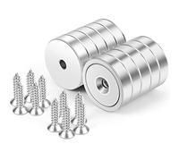 Neosmuk Magneti con foro, magneti rotondi da 50 kg per la parete, magnete con vite per legno, magnete a disco al neodimio con foro al centro, magnete piatto da 32 mm (confezione da 10)
