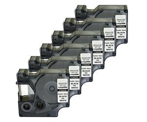 NEOUZA 1734524 Compatibile per DYMO Rhino Industrial IND Flessibile Nylon Nero su Bianco Nastro Etichetta 24mm 1" (6 confezioni)