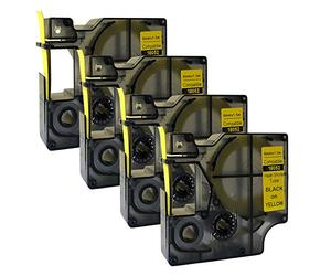 NEOUZA 18052 S0718270 Tubo termorestringente nero su giallo, compatibile con nastro per etichette DYMO Rhino Pro IND, 6 mm x 1,5 m (4 confezioni)