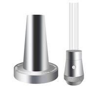 NEOUZA Coffee WDT - Tamper multifunzione in alluminio, accessorio per espresso espresso, magnete integrato, 8 aghi in acciaio inossidabile da 0,4 mm, supporto WDT con base ondulata (argento, 58 mm)