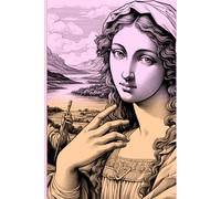 Neovintage Journal: 6" x 9", 200 Pages - Engraving-Style Portrait of a Woman, Light Rose/Violet and Light Brown Cover: Hardback
