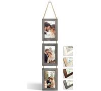 NEOWS Set Cornici Foto Multiple da Parete con Corda - Portafoto Multiplo Decorativo con Cornici in Legno - Collage Foto da Appendere al Muro- Cornici 10x15 cm (Rovere Grigio, 3 Foto Verticale)