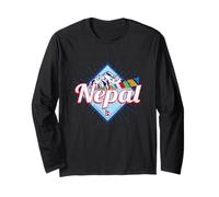 Nepal Design Vintage con Bandiere e Montagne Souvenir Maglia a Manica