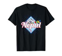 Nepal Design Vintage con Bandiere e Montagne Souvenir Maglietta